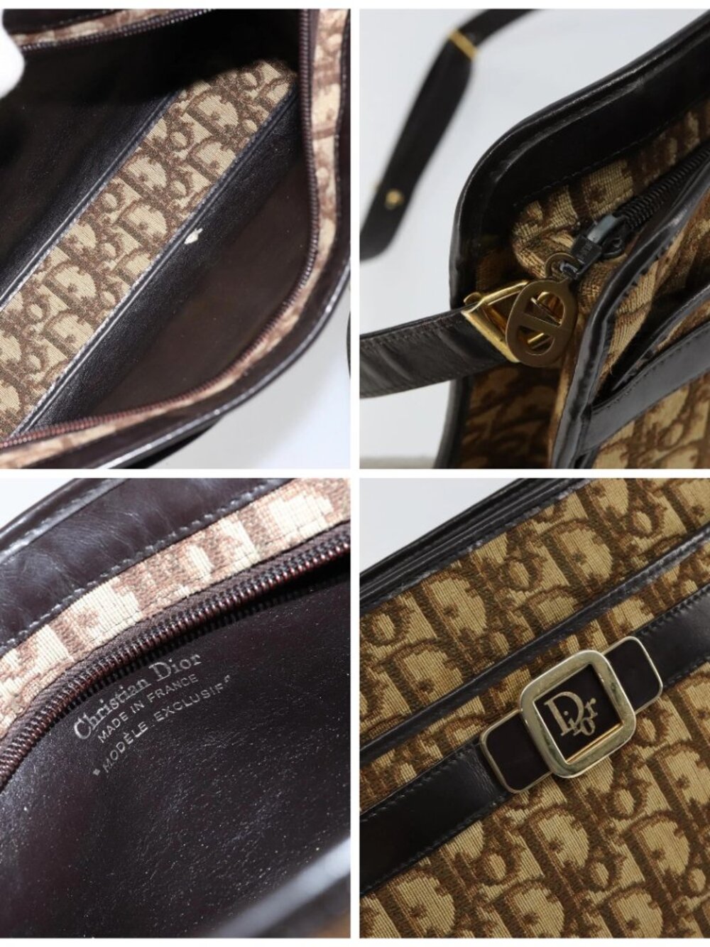 Christian Dior Trotter Canvas Shoulder Bag Beige Gold Auth - Picture 14 of 15